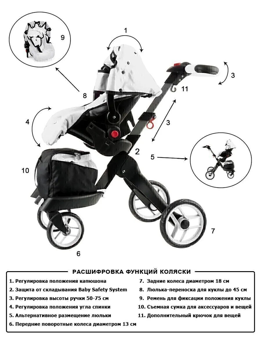 Детская игрушечная прогулочная коляска-трансформер Buggy Boom для кукол Aurora 9005-3100 12-в-1 с люлькой-переноской