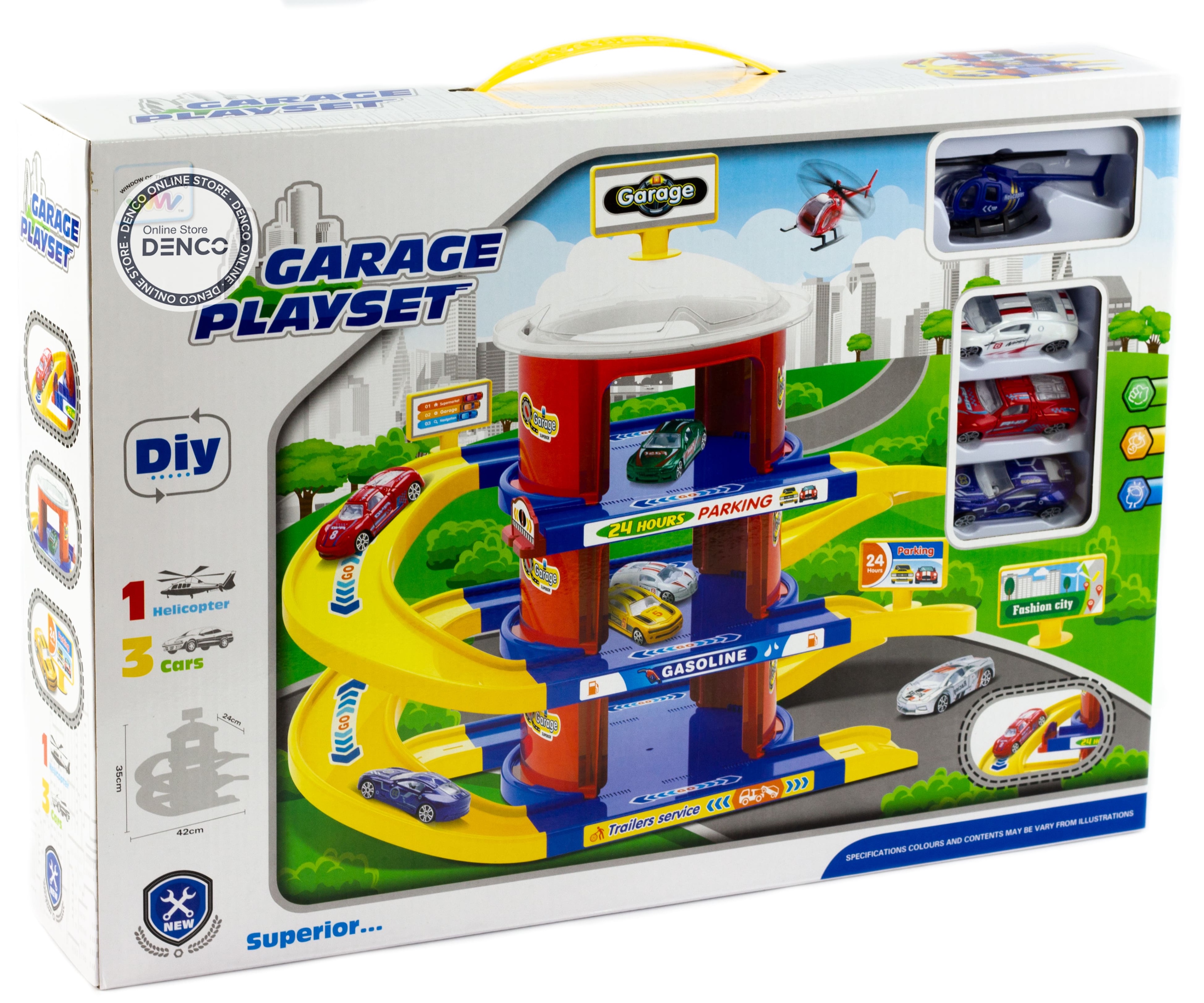 Многоуровневая парковка «Garage Playset» с машинками и вертолетом G8888