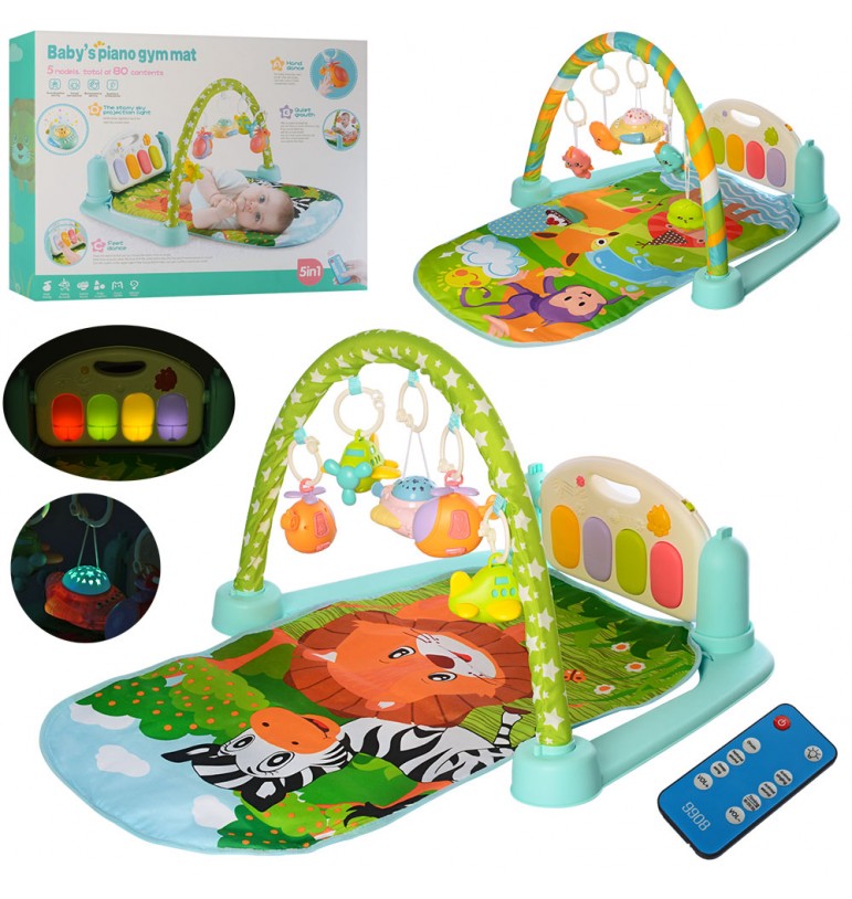 Развивающий музыкальный коврик для малышей на р/у с пианино и погремушками 9917