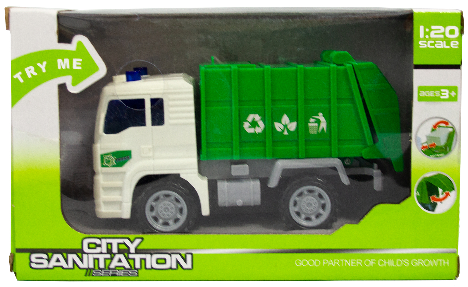 Машинка пластиковая 1:20 «Мусоровоз» 661-03А / Инерционная, свет и звук