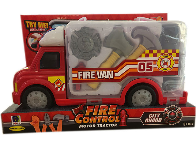 Набор пожарного в машине-кейсе «Fire Van» 661-175 / со светом и звуком