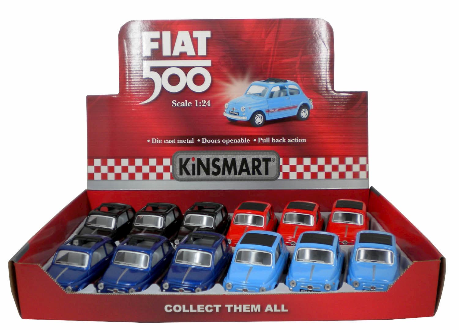 Металлическая машинка Kinsmart 1:24 «Fiat 500» KT5004D, инерционная / Микс