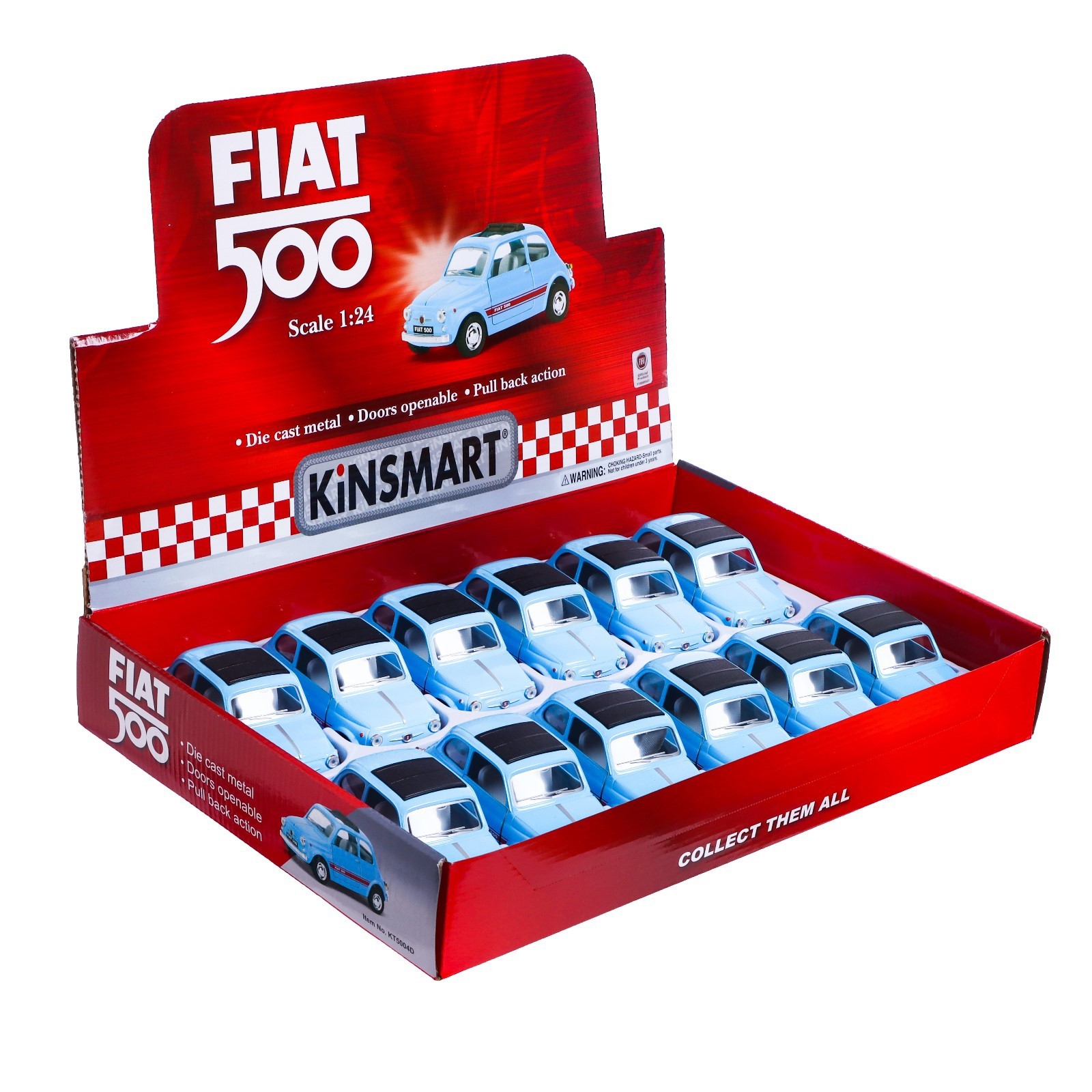 Металлическая машинка Kinsmart 1:24 «Fiat 500» KT5004D, инерционная / Голубой