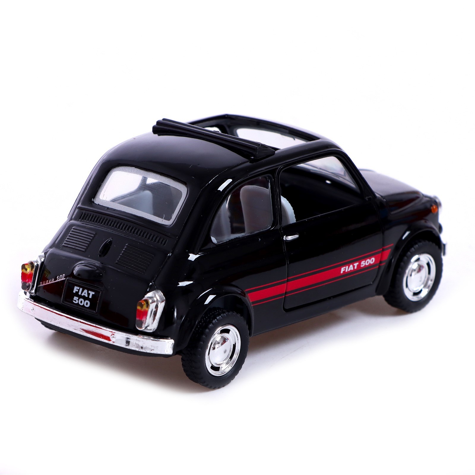 Металлическая машинка Kinsmart 1:24 «Fiat 500» KT5004D, инерционная / Черный