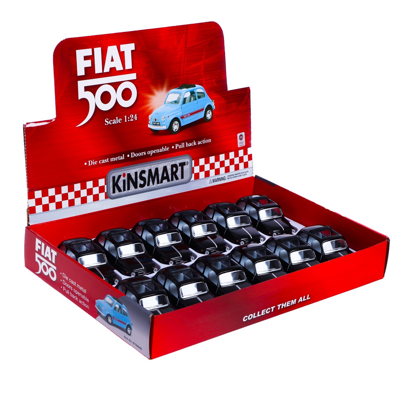 Металлическая машинка Kinsmart 1:24 «Fiat 500» KT5004D, инерционная / Черный