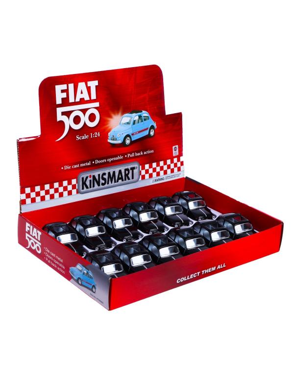 Металлическая машинка Kinsmart 1:24 «Fiat 500» KT5004D, инерционная / Черный