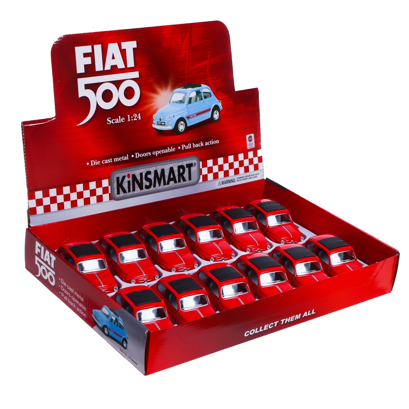 Металлическая машинка Kinsmart 1:24 «Fiat 500» KT5004D, инерционная / Красный