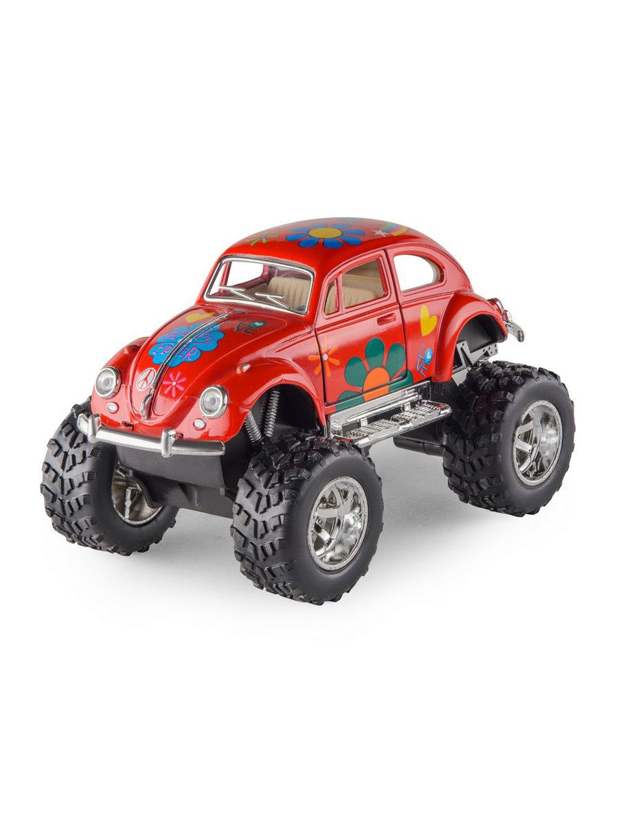 Металлическая машинка Kinsmart 1:32 «1967 Volkswagen Classical Beetle с принтом (Off Road)» KT5057DFB, инерционная / Микс