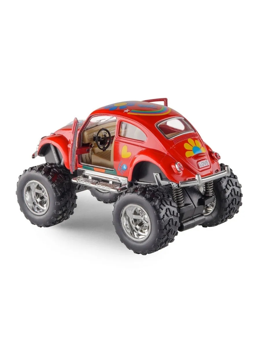 Металлическая машинка Kinsmart 1:32 «1967 Volkswagen Classical Beetle с принтом (Off Road)» KT5057DFB, инерционная / Микс