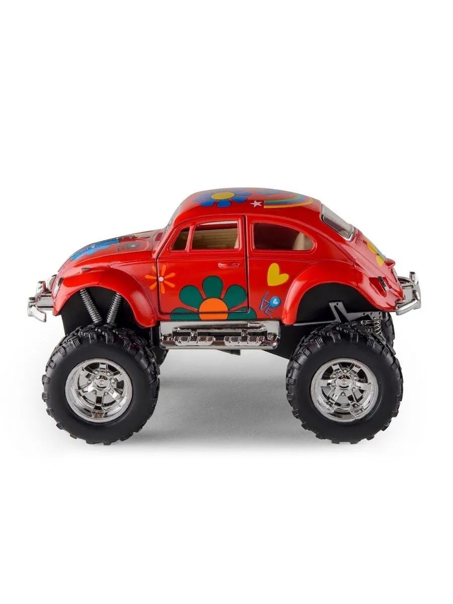 Металлическая машинка Kinsmart 1:32 «1967 Volkswagen Classical Beetle с принтом (Off Road)» KT5057DFB, инерционная / Микс