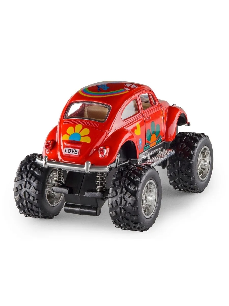 Металлическая машинка Kinsmart 1:32 «1967 Volkswagen Classical Beetle с принтом (Off Road)» KT5057DFB, инерционная / Микс