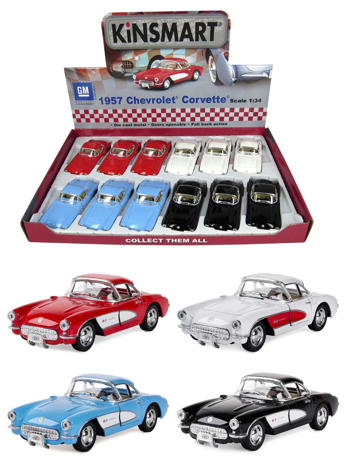 Машинка металлическая Kinsmart 1:34 «1957 Chevrolet Corvette» KT5316D инерционная / Микс