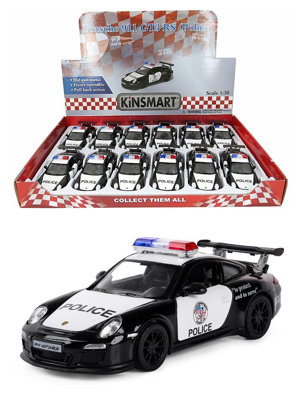Металлическая машинка Kinsmart 1:36 «2010 Porsche 911 GT3 RS (Police)» KT5352DP, инерционная