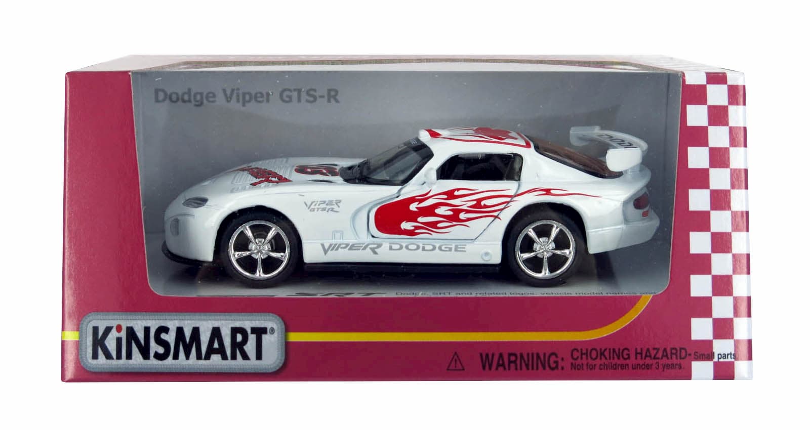 Металлическая машинка Kinsmart 1:36 «Dodge Viper GTS-R с принтом» KT5039WF, инерционная в коробке / Микс