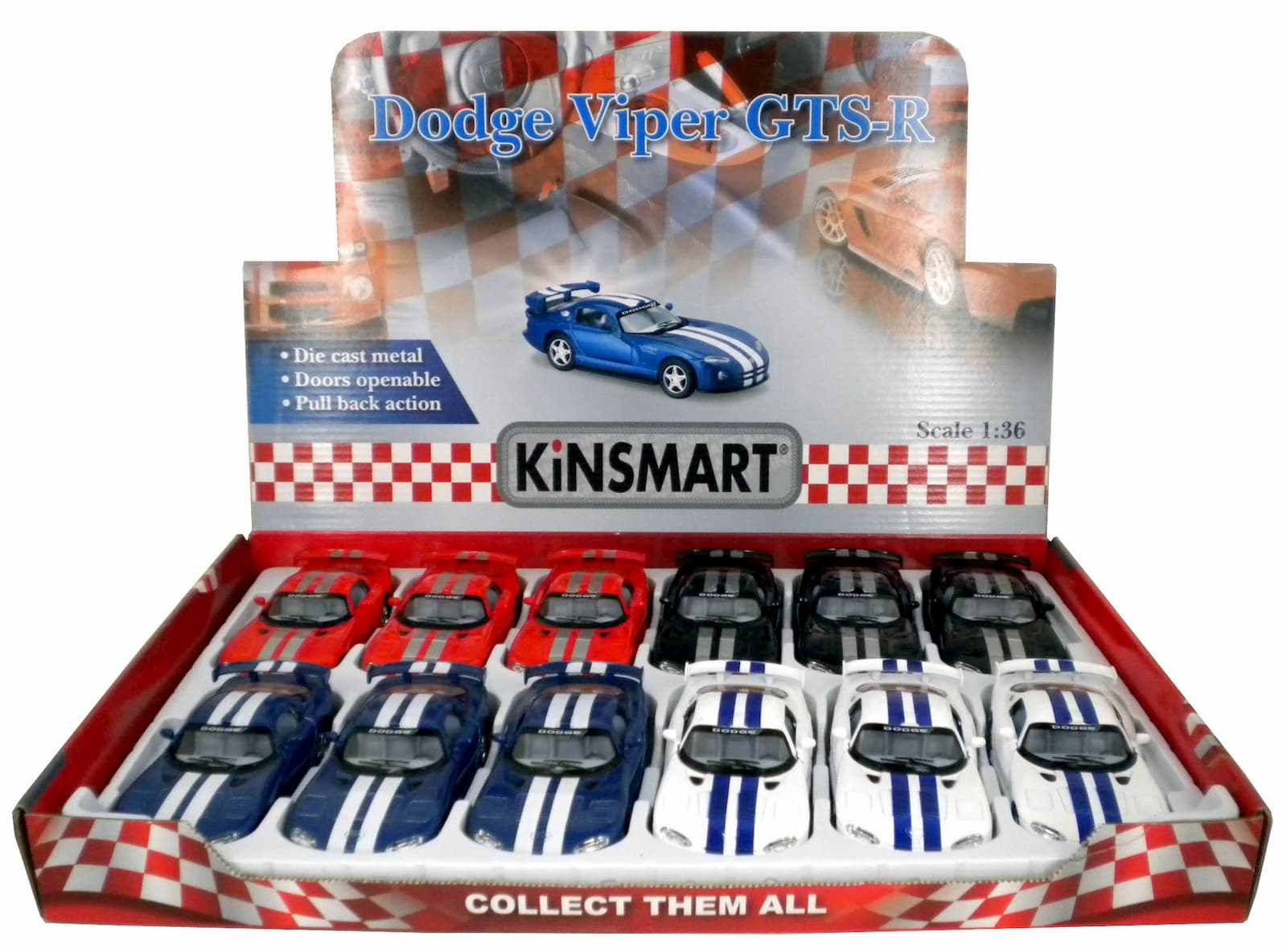 Металлическая машинка Kinsmart 1:36 «Dodge Viper GTS-R» KT5039D, инерционная / Микс