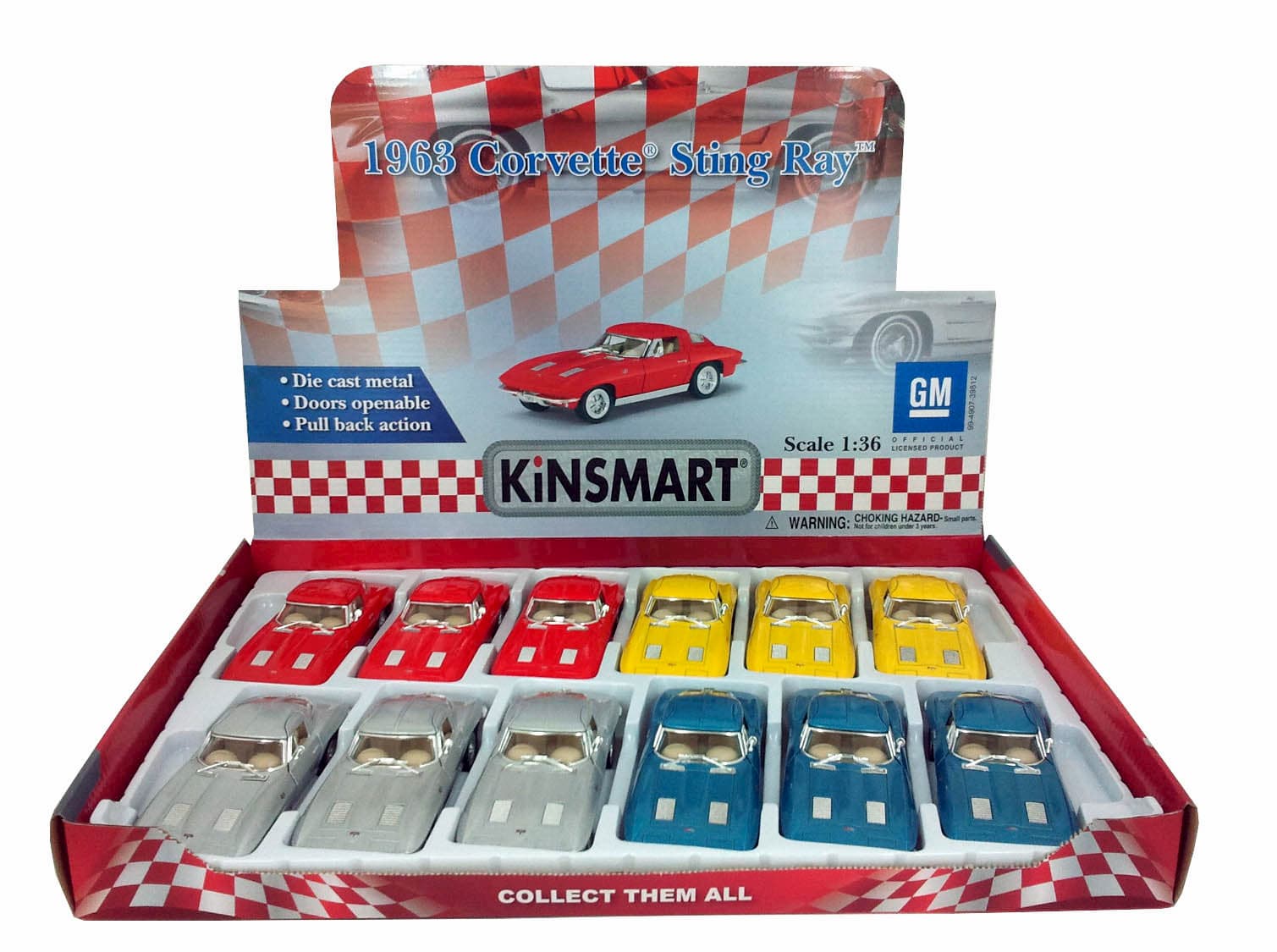 Машинка металлическая Kinsmart 1:36 «1963 Corvette Sting Ray» KT5358D инерционная / Микс