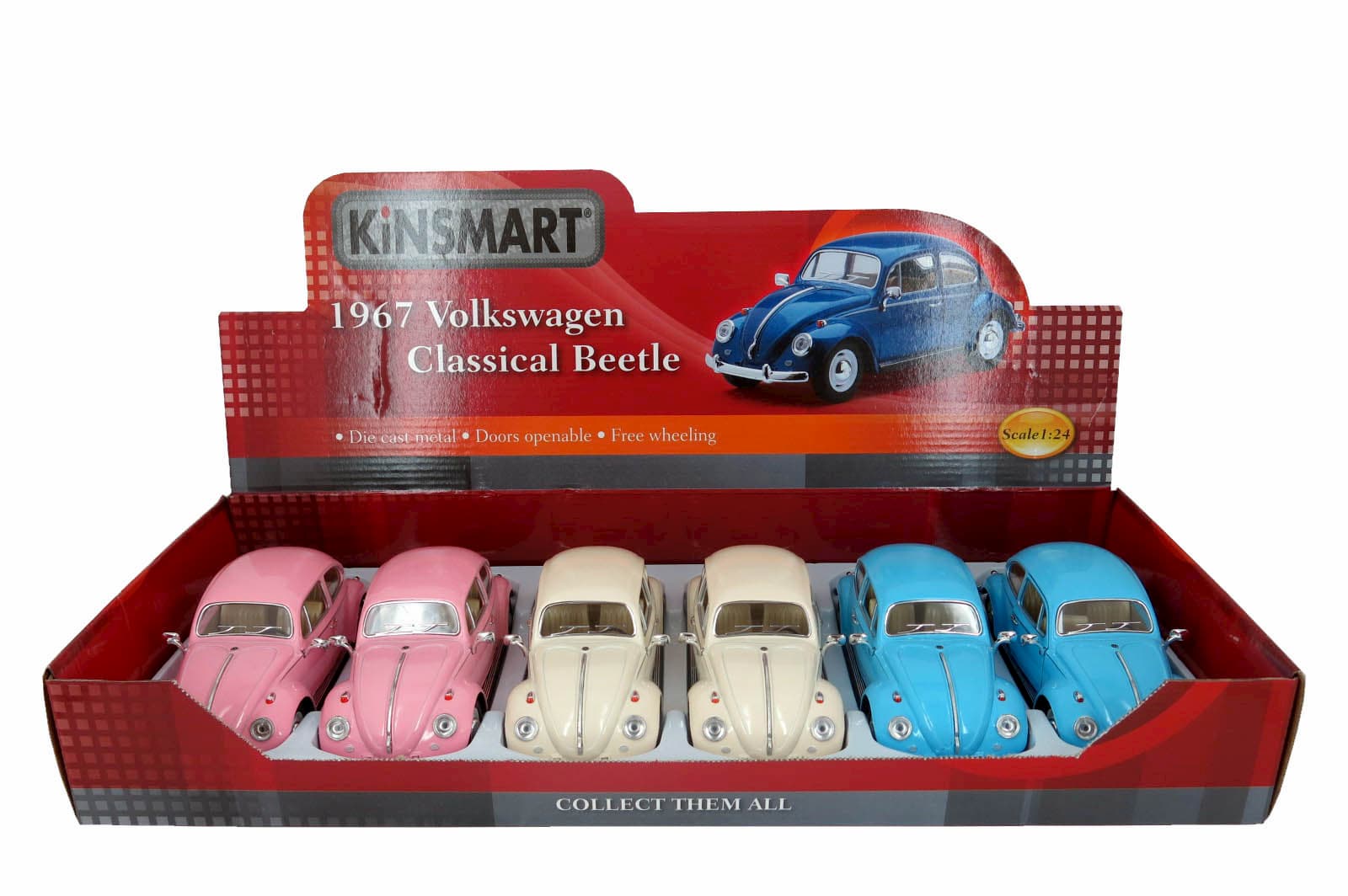 Металлическая машинка Kinsmart 1:24 «1967 Volkswagen Classical Beetle (Пастельные цвета)» KT7002DY инерционная / Микс