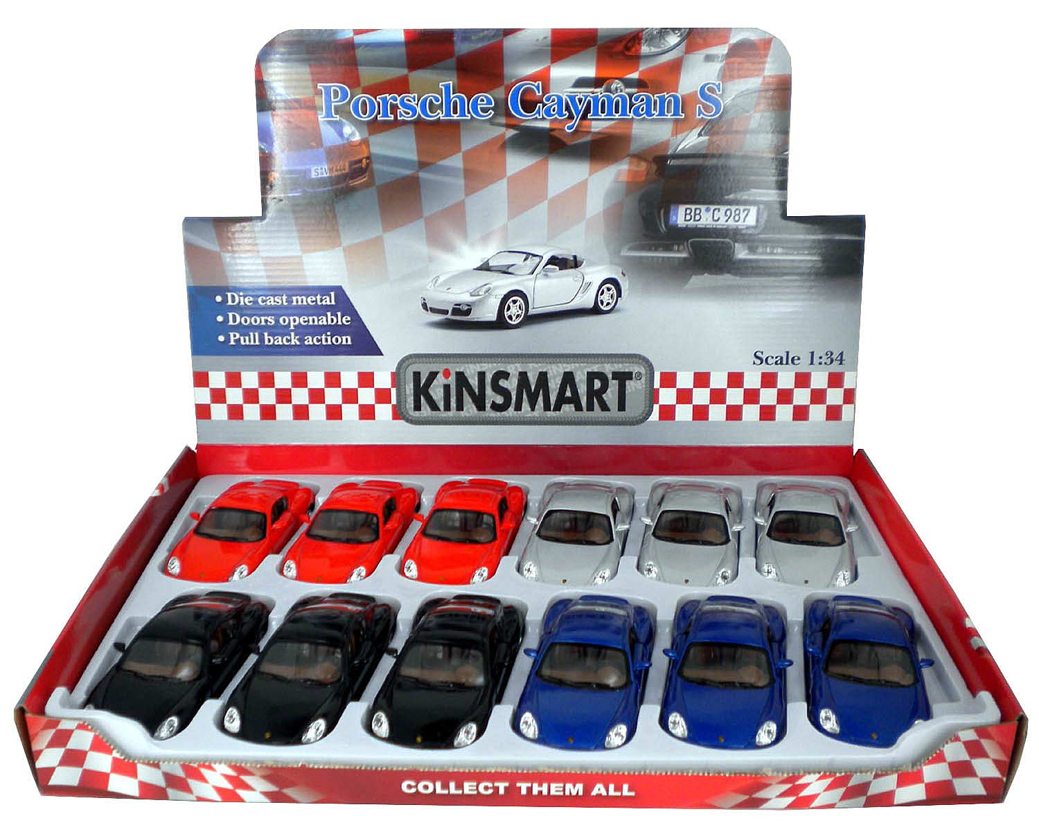Металлическая машинка Kinsmart 1:34 «Porsche Cayman S» KT5307D, 12,5 см., инерционная / Микс