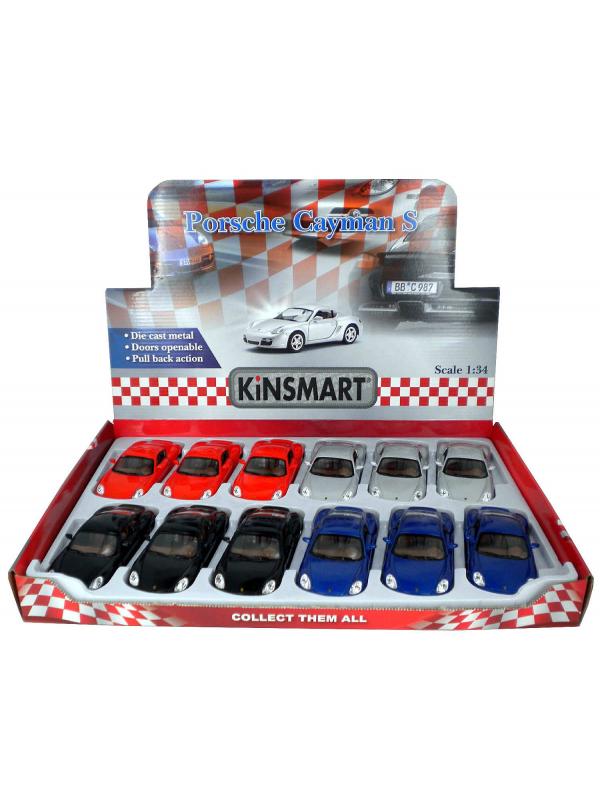 Металлическая машинка Kinsmart 1:34 «Porsche Cayman S» KT5307D, 12,5 см., инерционная / Микс