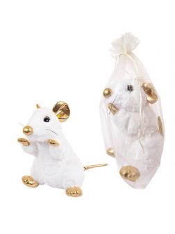 Мышка белая с золотыми лапками, 24 см игрушка мягкая в подарочном мешочке
