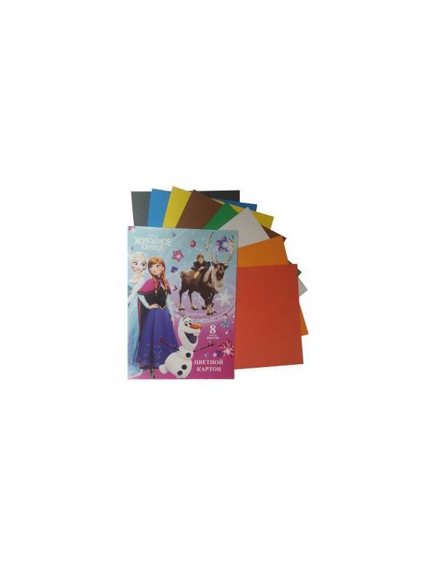 Картон цветной Холодное сердце, 8 цветов, 8 листов, немелованный картон 220 г/м2
