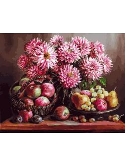 Набор для творчества Белоснежка картина по номерам на холсте Розовые георгины 30 на 40 см