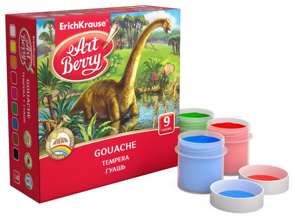 Гуашь ArtBerry с УФ защитой яркости, 9 цветов/20мл