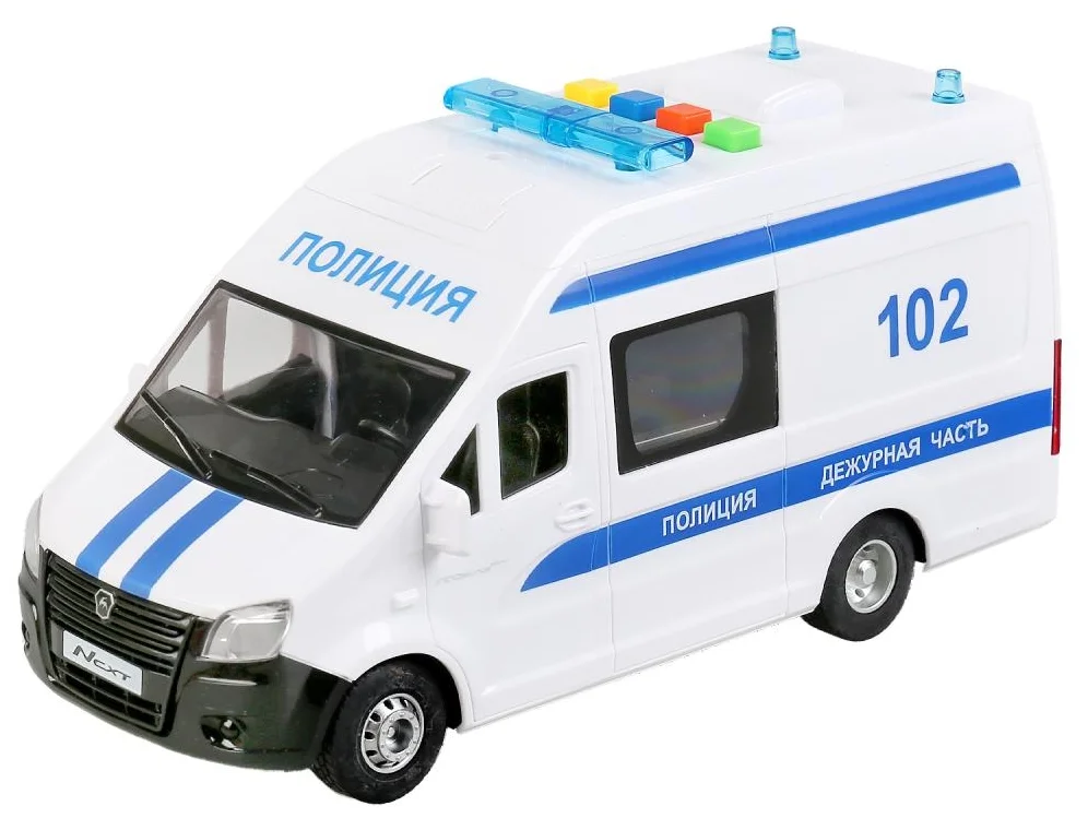 Металлическая машинка Технопарк «ГАЗель Next. Полиция» 22,5 см., инерционная, свет, звук / Белый
