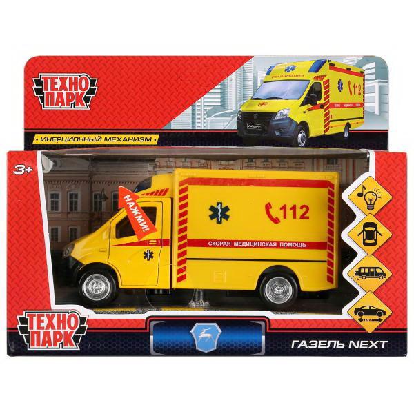 Машинка Технопарк Газель Next Реанимация свет, звук, металлический, инерция, 15см