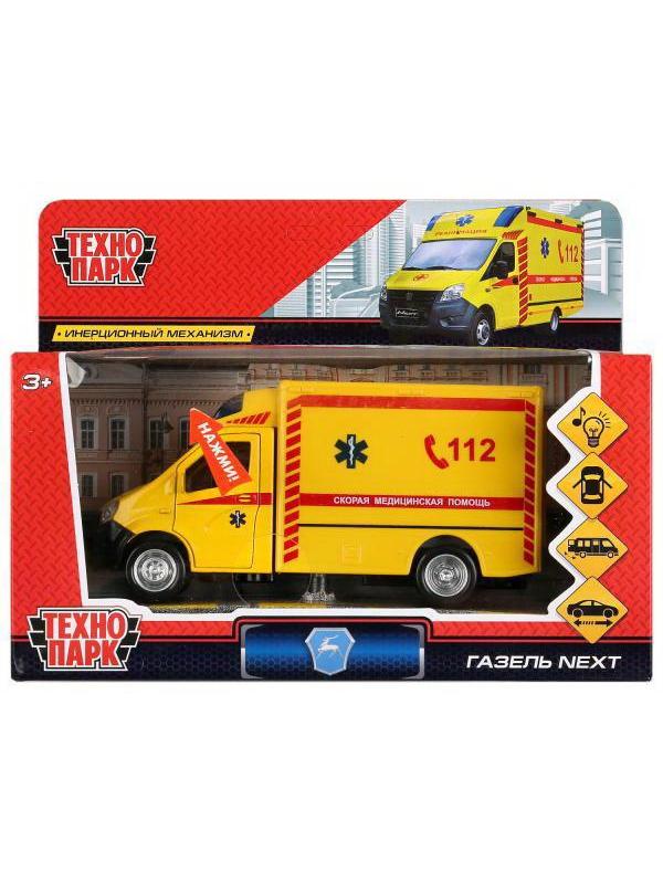 Машинка Технопарк Газель Next Реанимация свет, звук, металлический, инерция, 15см