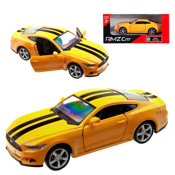 Машинка металлическая Uni-Fortune RMZ City 1:32 Ford 2015 Mustang with Strip инерционная, цвет желтый, 12,7х5,08х3,75 см