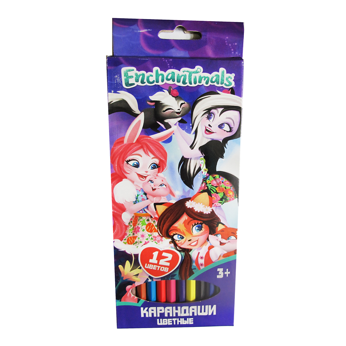 Карандаши цветные 12 цветов Enchantimals, длина 177 мм