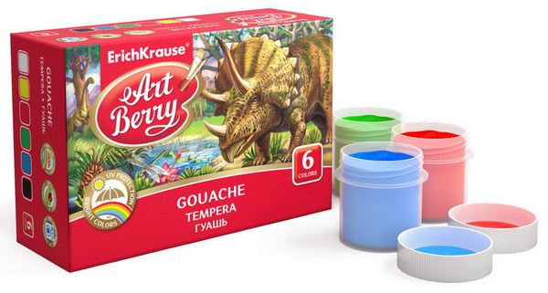 Гуашь ArtBerry с УФ защитой яркости, 6 цветов/20мл