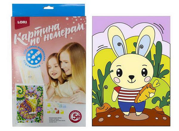 Набор для творчества LORI Картина по номерам для малышей Зайчик с морковкой
