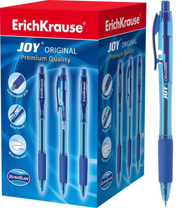 Ручка шариковая автоматическая ErichKrause JOY Original, Ultra Glide Technology, цвет чернил синий (в коробке по 50 шт.)