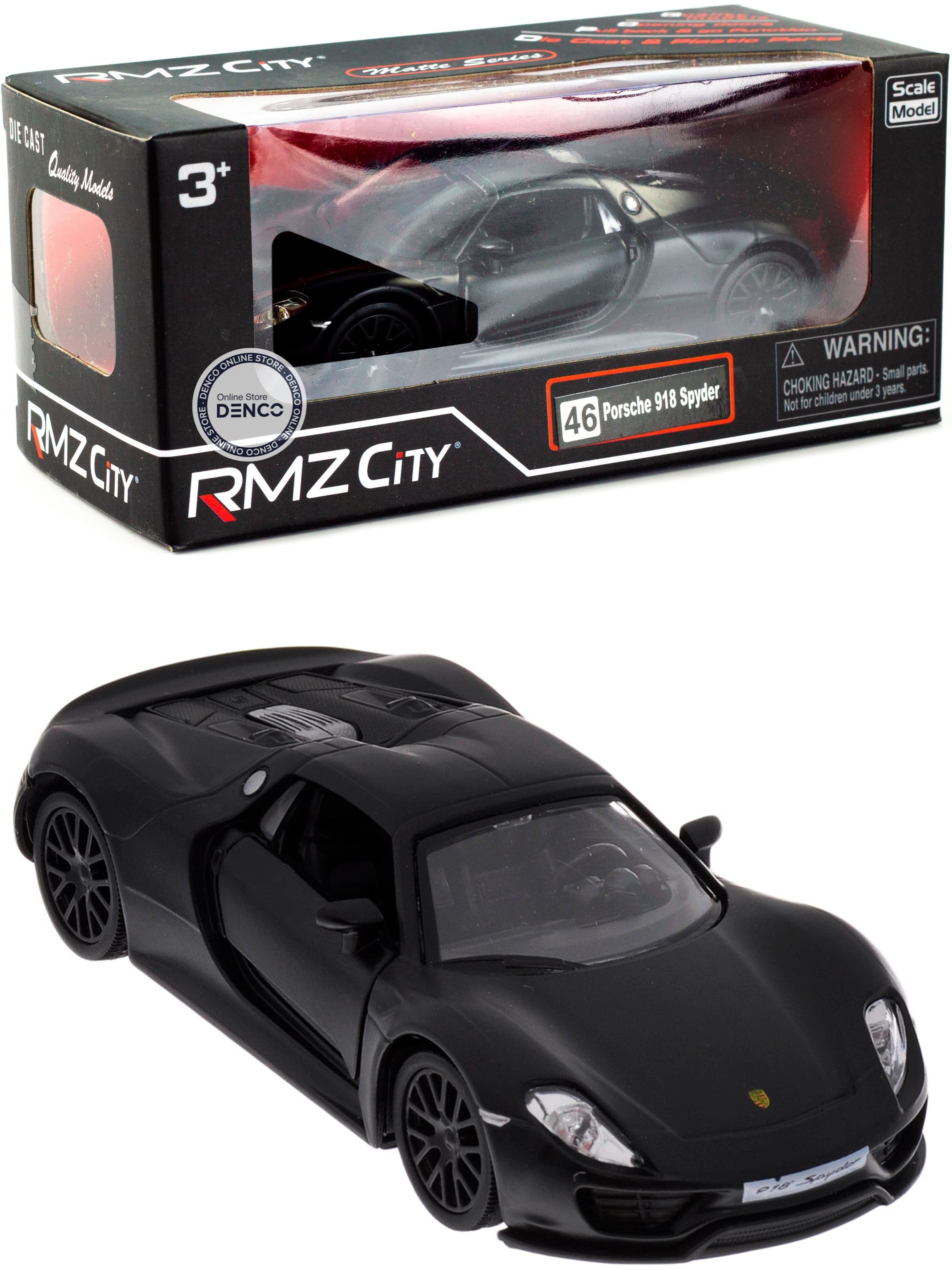 Машинка металлическая инерционная Uni-Fortune RMZ City 1:32 «Porsche 918 Spyder» черный матовый цвет / 554030M