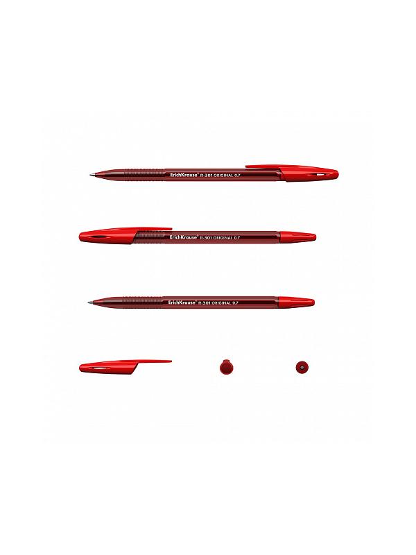 Ручка шариковая ErichKrause R-301 Original Stick 0.7, цвет чернил красный (в тубусе по 60 шт.)