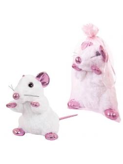 Мышка белая с розовыми лапками, 19 см игрушка мягкая в подарочном мешочке