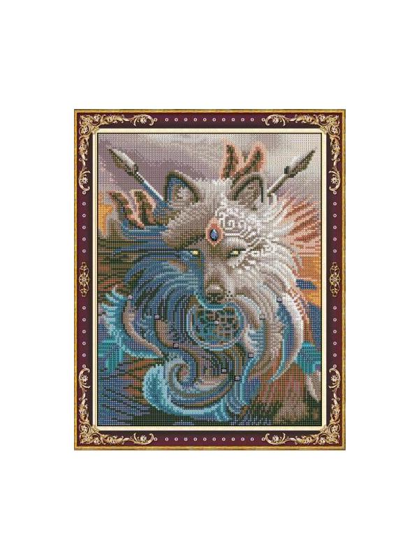 Набор для творчества Рыжий кот Алмазная мозаика Красивый волк, с подрамником с полным заполнением, с камнями разных форм 40х50 см