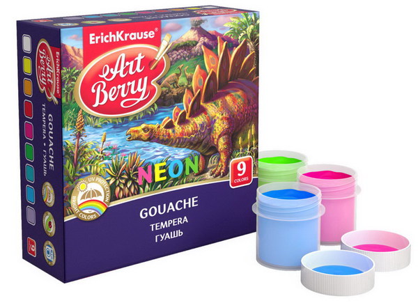 Гуашь ArtBerry Neon с УФ защитой яркости 9 цветов по 20мл
