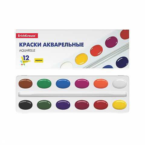 Краски акварельные ErichKrause Basic медовые 12 цветов (в картоннои пенале)