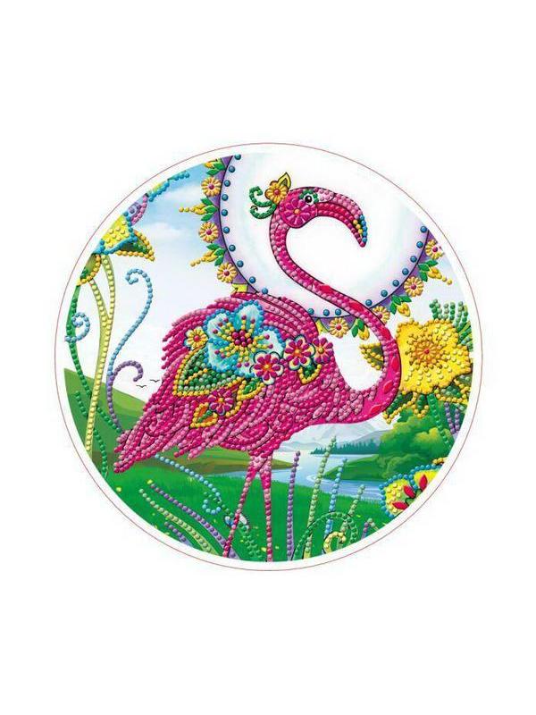 Набор для творчества Рыжий кот Алмазная мозаика Фламинго круглая, с подрамником с частичным запнением, с камнями разных форм (14 цветов) д...
