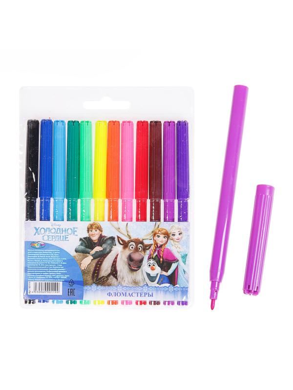 Фломастеры 12 цветов Холодное сердце, на водной основе в упаковке с европодвесом