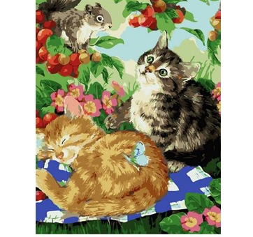 Холст с красками 40х50 см по номерам. КОТЯТА И БЕЛОЧКА