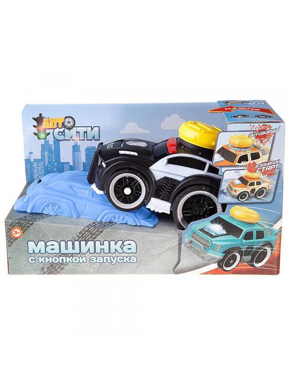 Машинка ABtoys АвтоСити с кнопкой запуска и блоком-препятствием, на батарейках, полиция черная