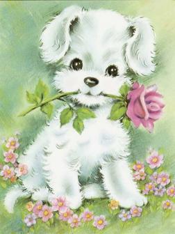 Палитра. Холст с красками 30х40 см по номерам. ЩЕНОК С ЦВЕТОЧКОМ