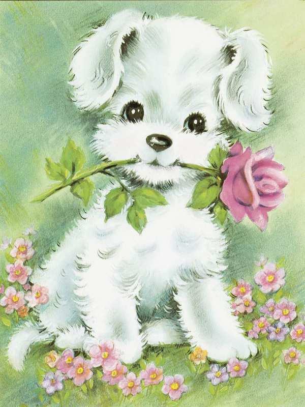 Палитра. Холст с красками 30х40 см по номерам. ЩЕНОК С ЦВЕТОЧКОМ