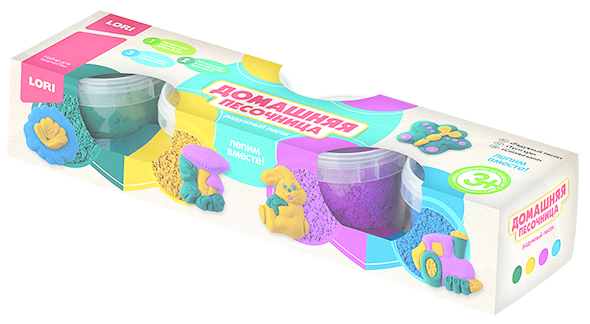 Песок радужный. Набор из 4 цветов по 140 гр, формочка. LORI