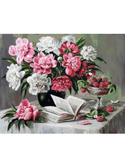 Набор для творчества Белоснежка картина по номерам на холсте Пионы и клубника 40 на 50 см