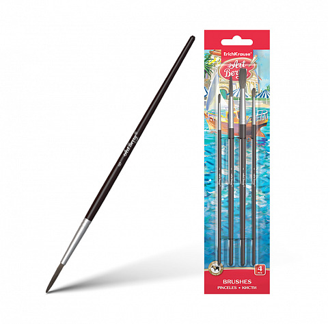 Кисти для акварели и гуаши/пони ErichKrause, 4 шт./блистер